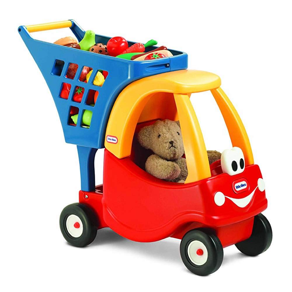 Little Tikes Cozy Shopping Cart detail emphasizes Cozy Coupe styling for familiar role play