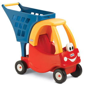 Little Tikes Cozy Shopping Cart front view showcases bright red and yellow design for imaginative play