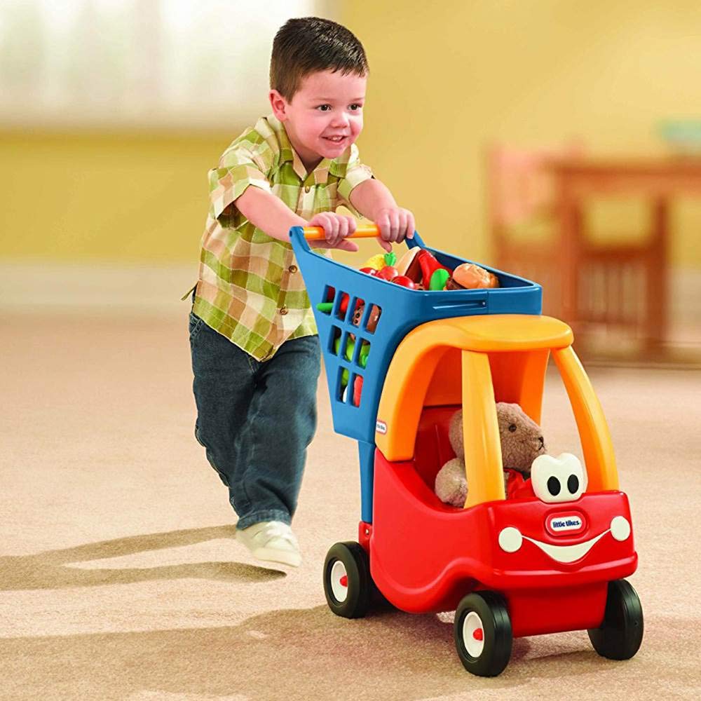 Little Tikes Cozy Shopping Cart side view highlights durable plastic and easy maneuverability