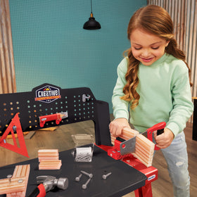 Little Tikes Creative Construction Workbench includes vise ruler nails for authentic role play.