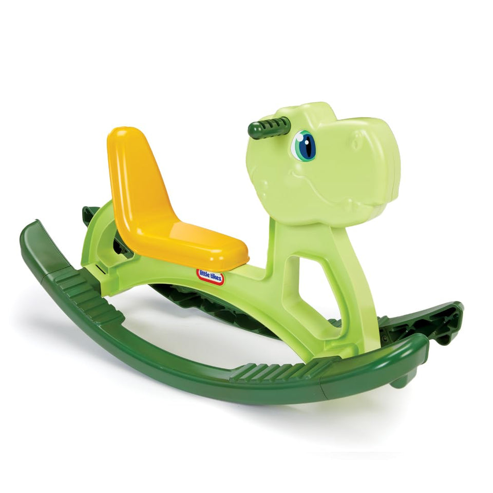 Little Tikes Easy Rockin' Dino with a high back seat providing stable seating for toddlers.