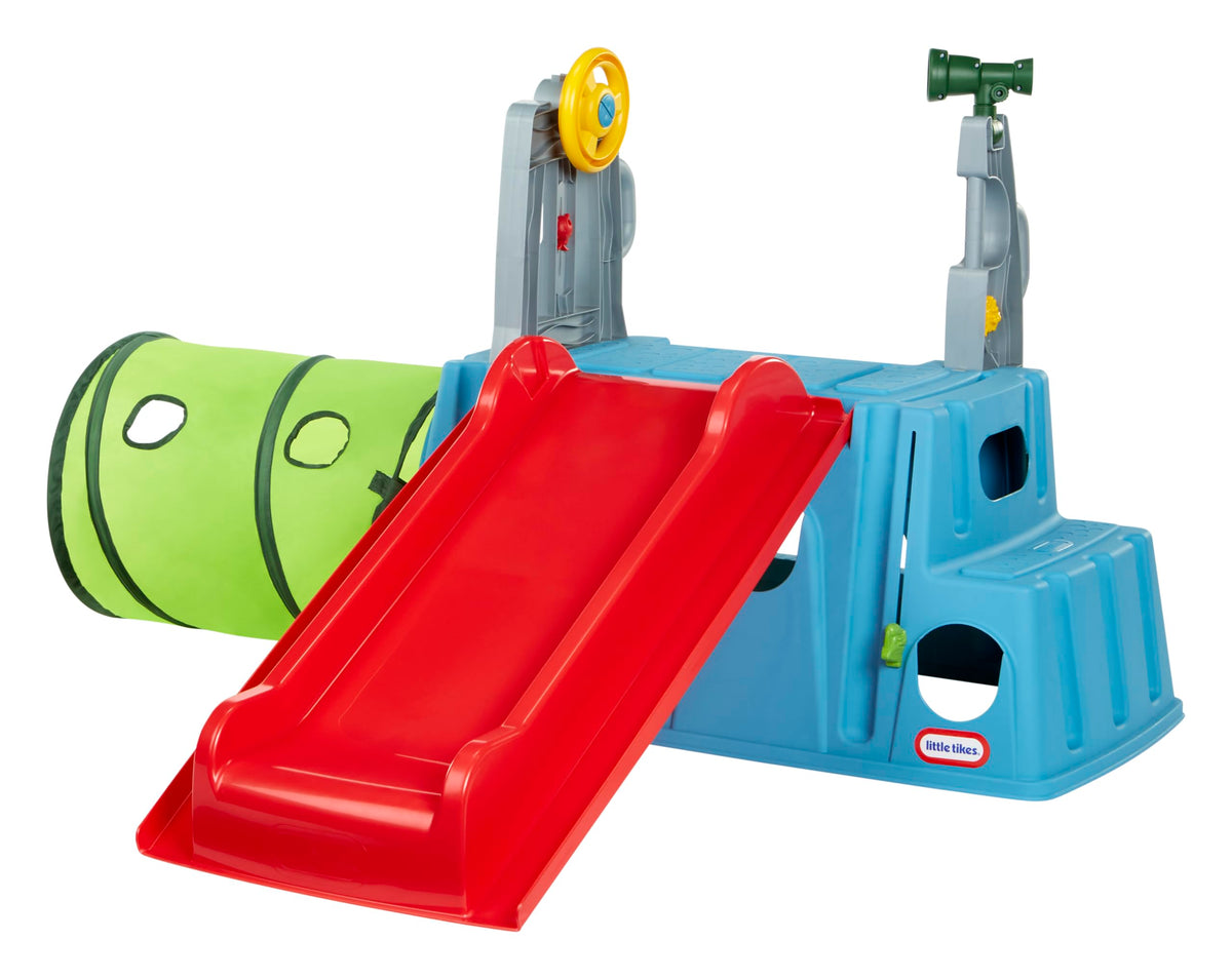 Little Tikes Easy Store Slide & Explore front view, space-saving climber for indoor or outdoor use.