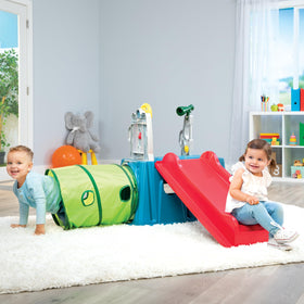 Little Tikes Easy Store Slide & Explore side view, compact playset suitable for small spaces.