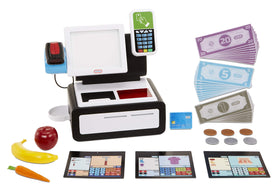 Little Tikes First Self-Checkout Stand front view for realistic pretend shopping.