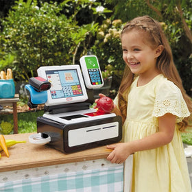 Little Tikes First Self-Checkout Stand scanner close-up highlighting interactive play features.