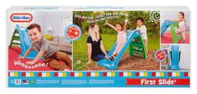 Little Tikes First Slide blue-green, steps removed, allows compact storage for small spaces.