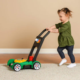 Little Tikes Gas 'n Go Mower engine sounds enhance pretend play without batteries for realistic fun.