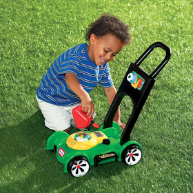 Little Tikes Gas 'n Go Mower movable throttle invites kids to imitate real mowers.