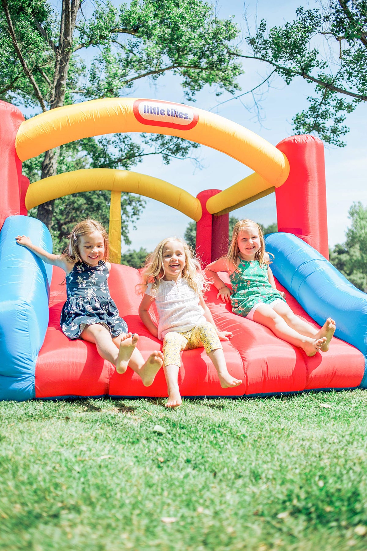 Little Tikes Jump 'n Slide Bouncer side view highlighting multi-child play