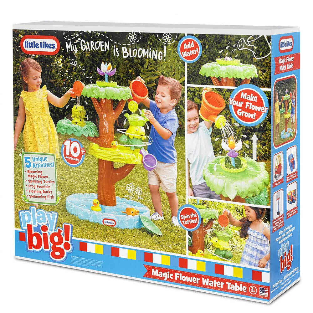 Little Tikes Magic Flower Water Table includes 10+ accessories for extended imaginative play.