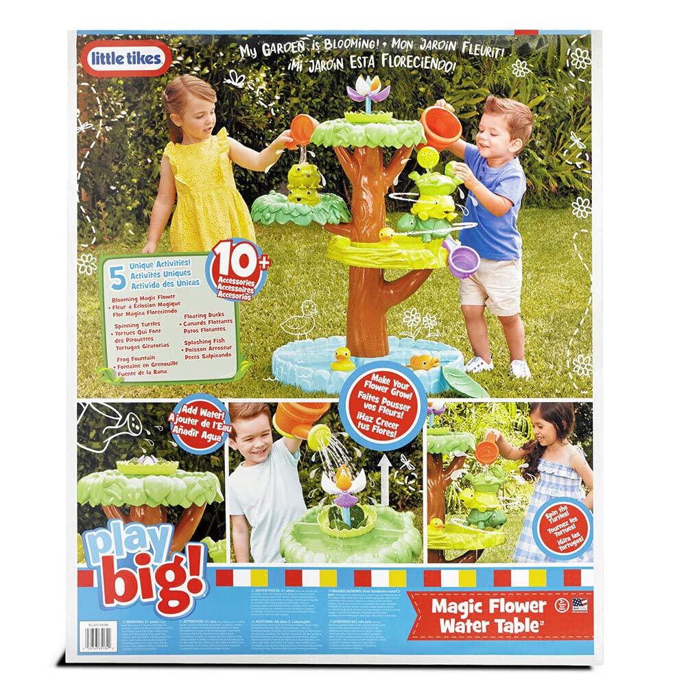 Little Tikes Magic Flower Water Table swimming fish encourage fine motor exploration.