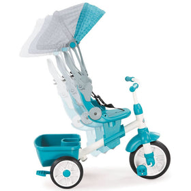 Large parent storage bucket on the Little Tikes trike keeps essentials handy