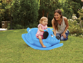 Little Tikes Rockin' Puppy blue small rocking horse side view highlighting sturdy construction