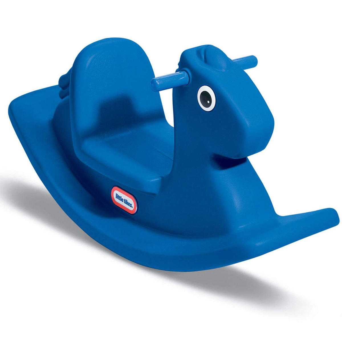 Little Tikes Rocking Horse Blue front view showcasing sturdy, classic ride-on fun for toddlers
