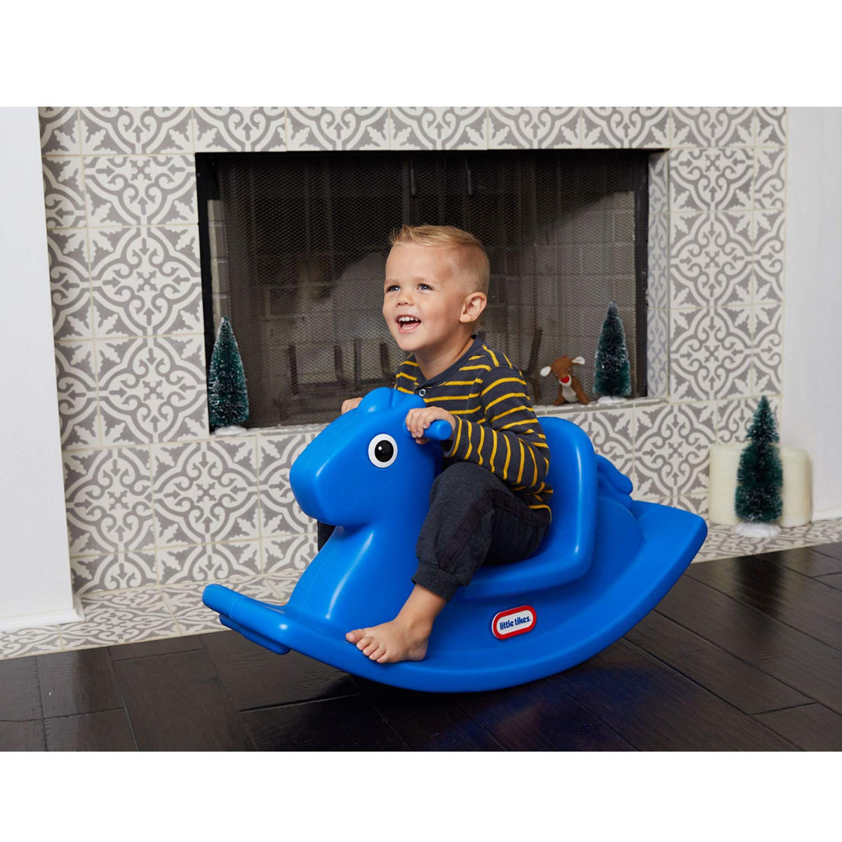 Little Tikes Rocking Horse Blue side view emphasizing balance and imaginative play