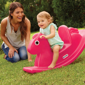 Little Tikes Rocking Horse Magenta Small in-action demonstrates joyful imaginative play