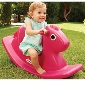 Little Tikes Rocking Horse Magenta Small side view showcases sturdy construction for active play