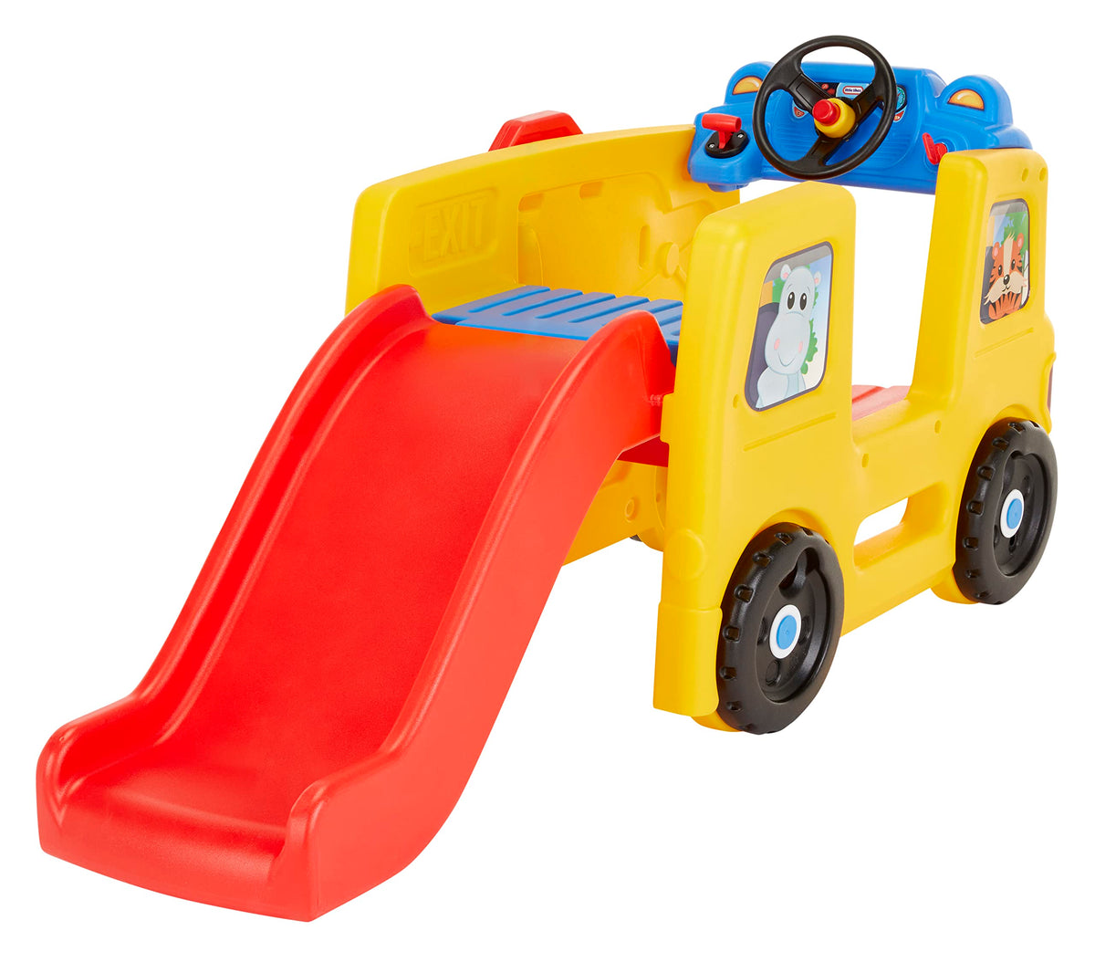 Little Tikes School Bus Climber gear shift encourages pretend driving and fine motor play.