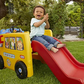 Little Tikes School Bus Climber folding stop sign adds realistic road rule play.