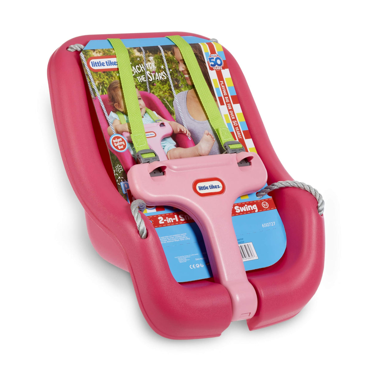 Little Tikes Snug 'n Secure swing magenta outdoor backyard setup for sunny play