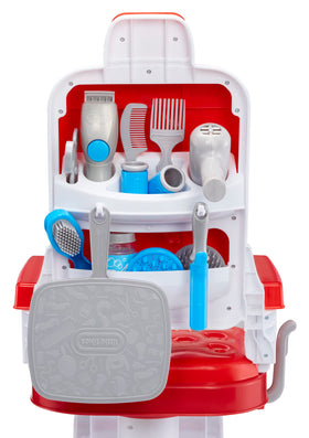 Little Tikes Style Station barber cape completes pretend client outfits.