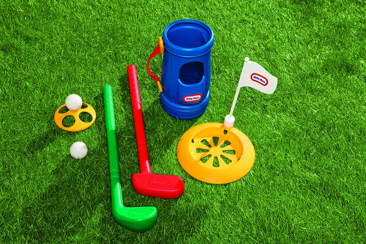 Little Tikes TotSports Grab N Go Golf wedge and putter stored in blue case.