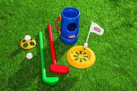 Little Tikes TotSports Grab N Go Golf wedge and putter stored in blue case.