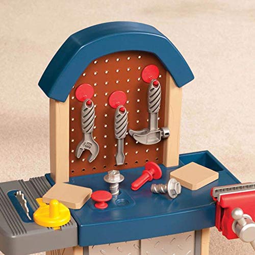 Little Tikes Tough Workshop Beige peg board and hooks support organized play.