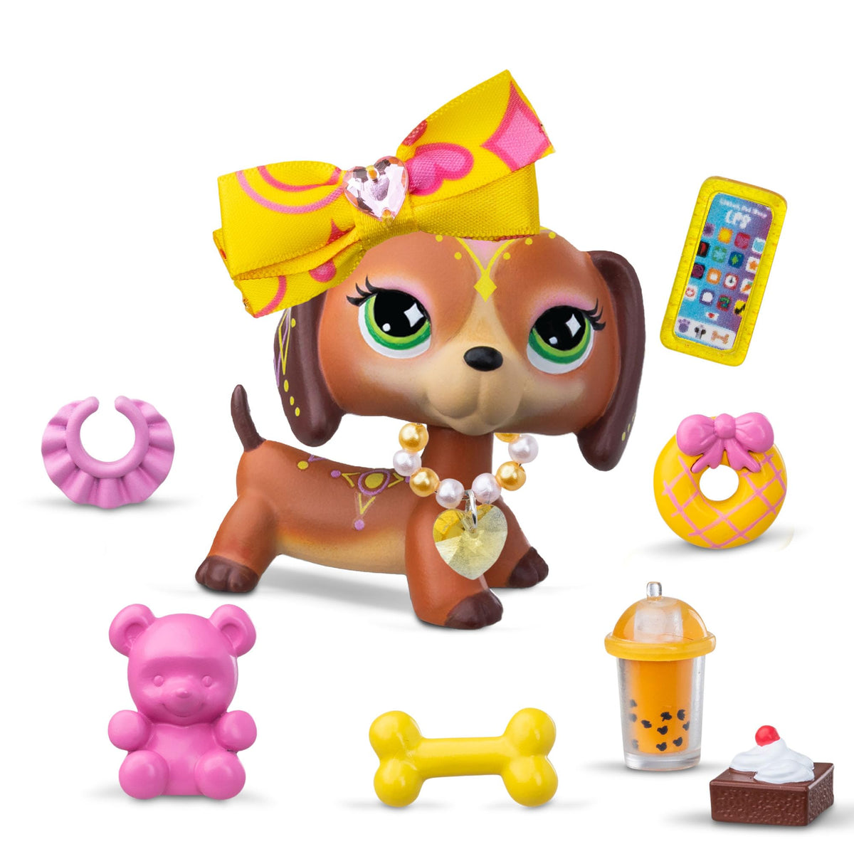 Bows, necklaces, and treats for Littlest Pet Shop style play