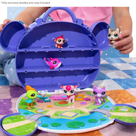 Carry handle on Littlest Pet Shop case for travel and storage.