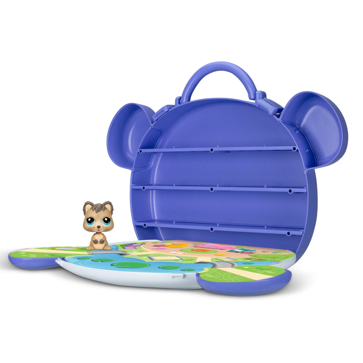 Display shelves holding 19+ Littlest Pet Shop pets for easy organization.