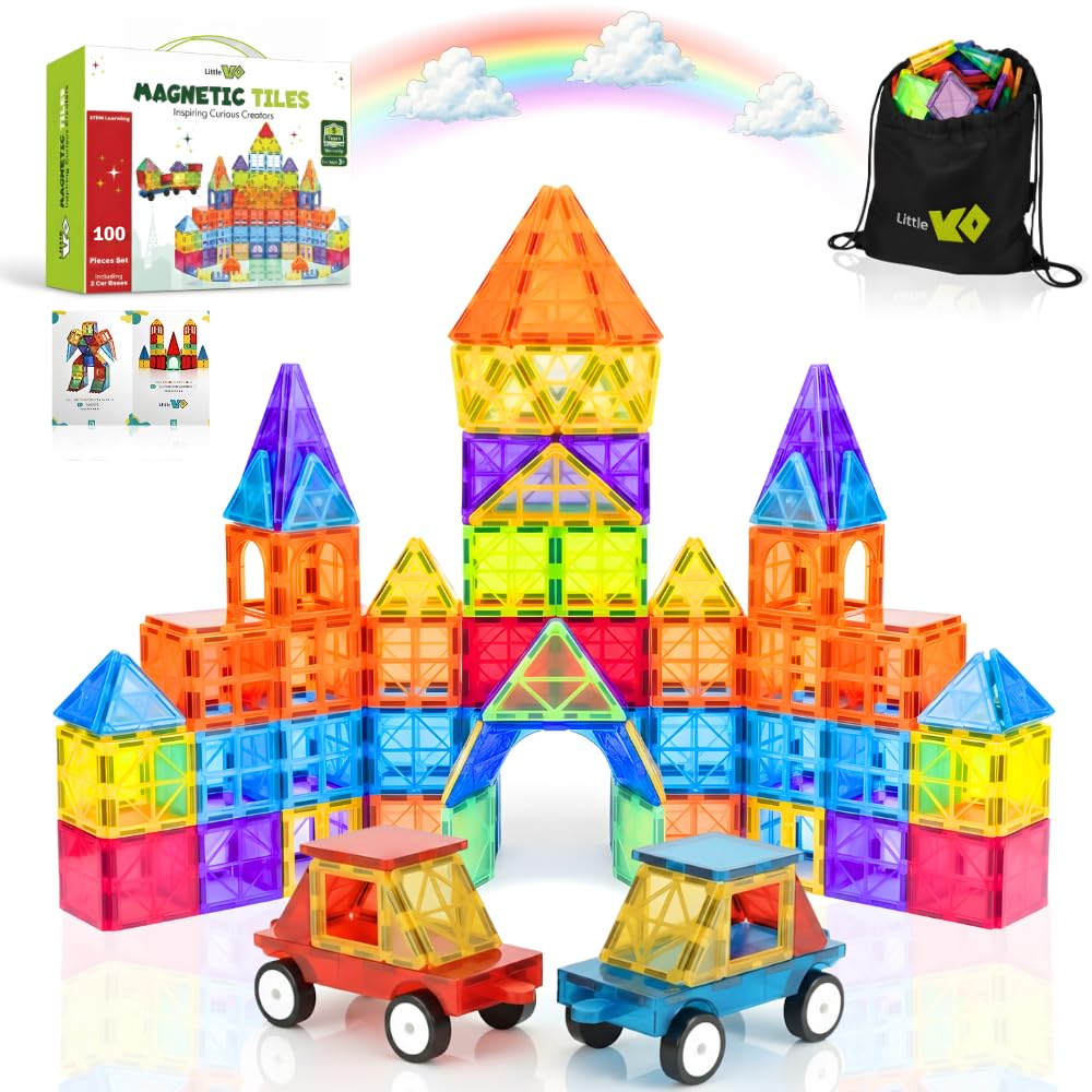 Little Vo magnetic tiles set – colorful tiles for imaginative building and spatial learning.