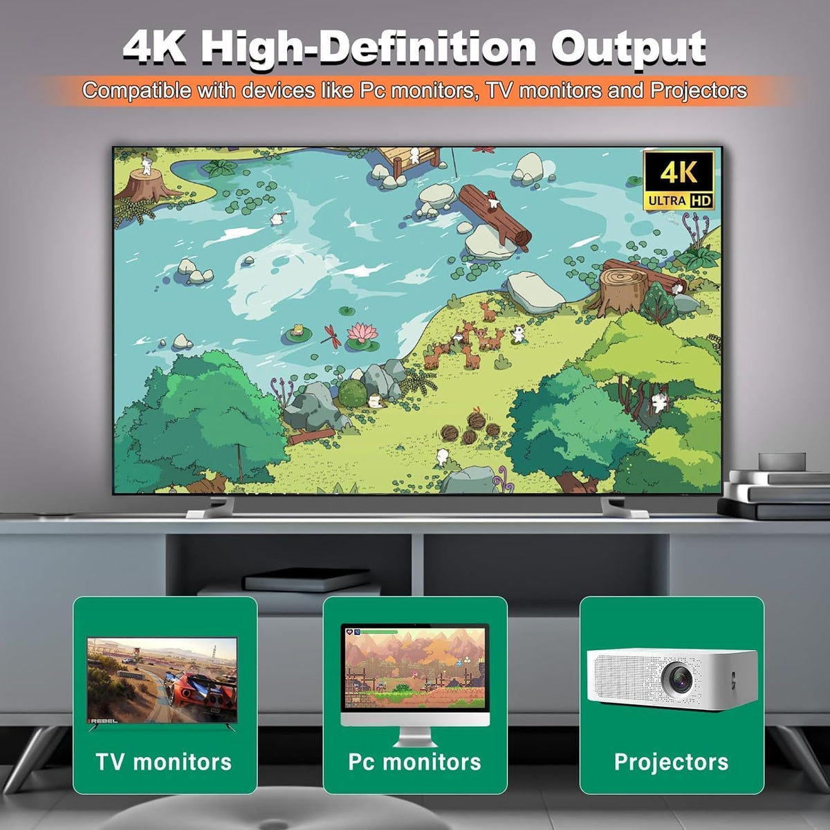 LIUWEI Bundle shot illustrating plug-and-play setup with TV connection.
