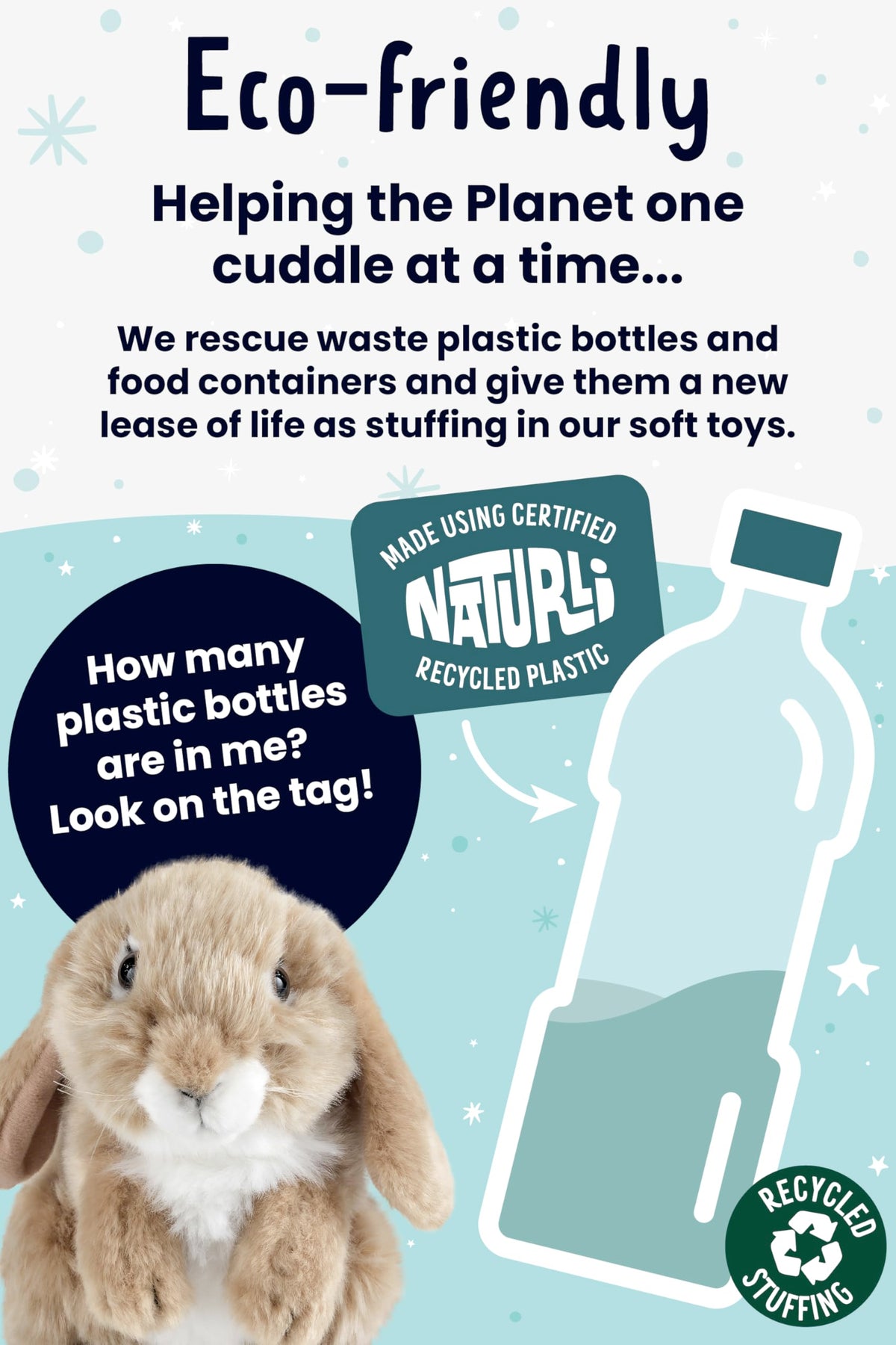 Living Nature educational tag on the rabbit invites animal facts learning.