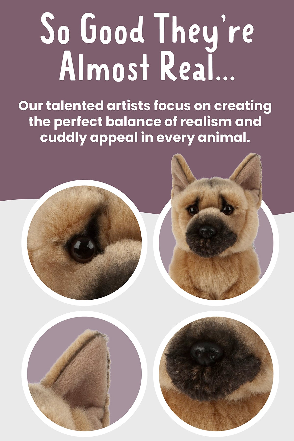 Living Nature German Shepherd plush eyes close-up showing expressive gaze.