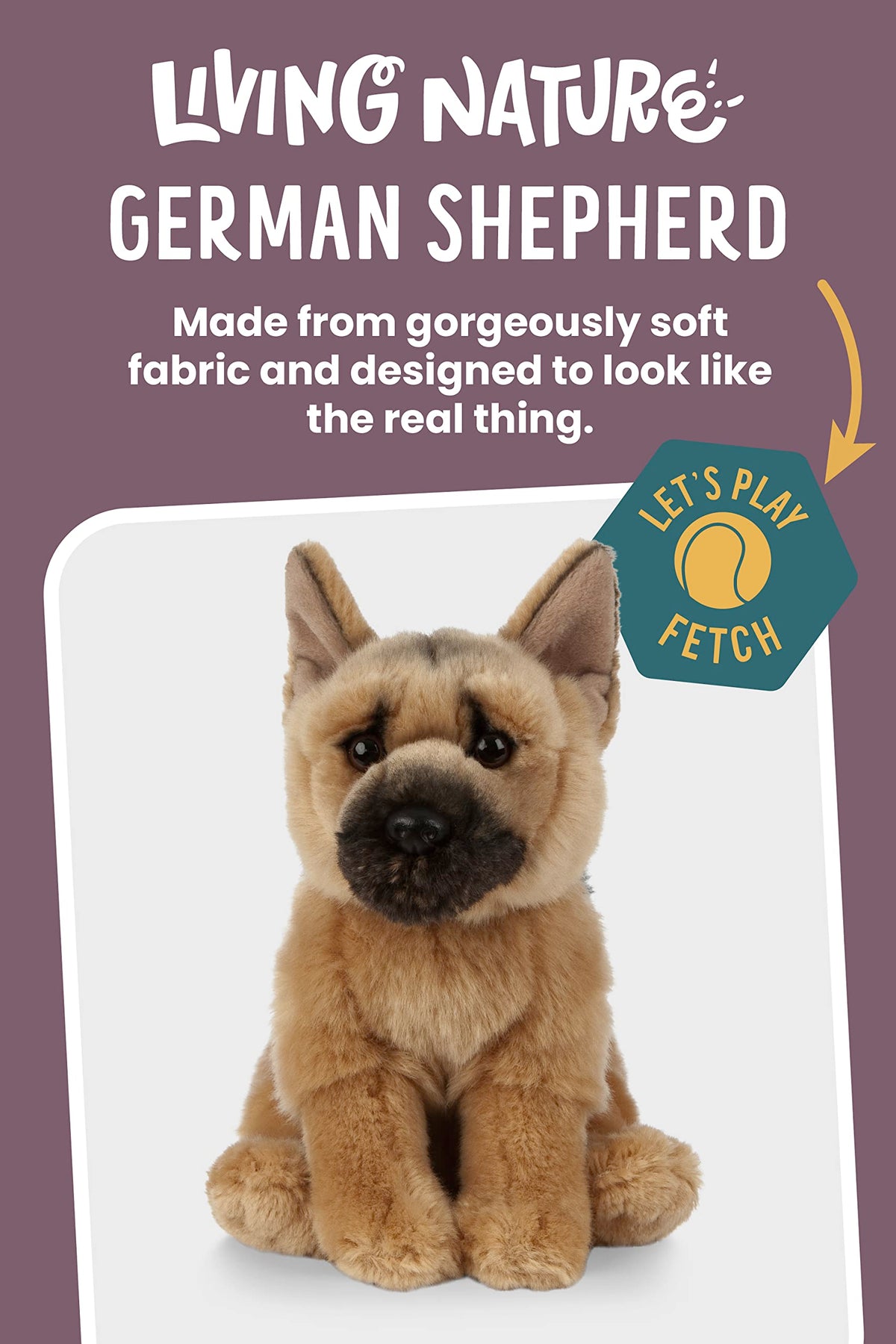 Living Nature German Shepherd plush side view, lifelike silhouette for interactive play.