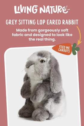 Living Nature grey lop-eared rabbit stuffed toy with floppy ears for comforting play