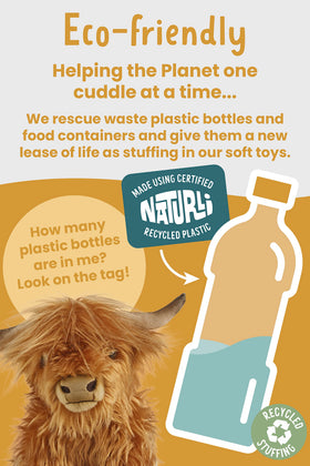 Living Nature Highland Cow eco materials demonstrate sustainability from Naturli recycled bottles.