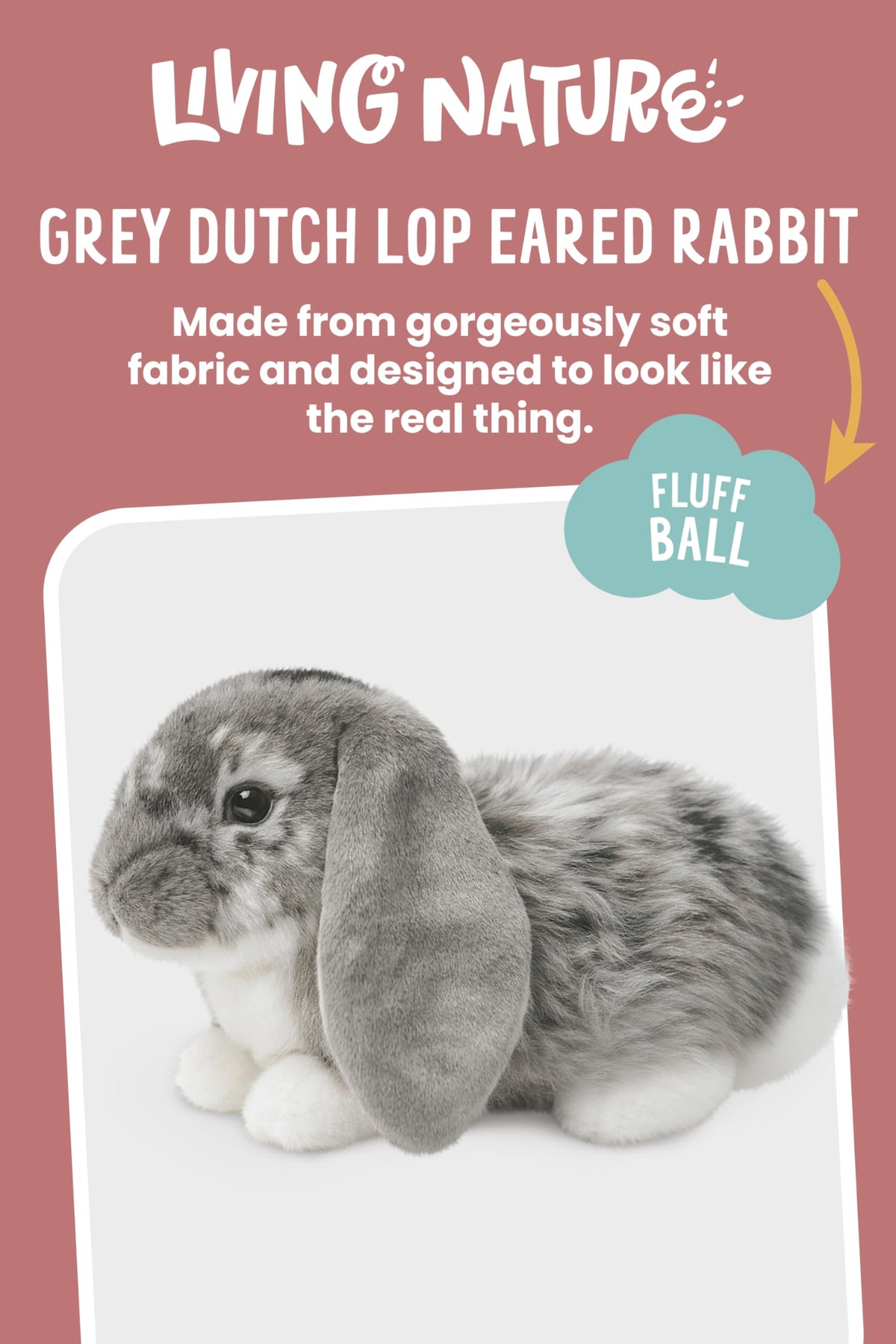 Living Nature soft grey rabbit fur detail encourages gentle hugs
