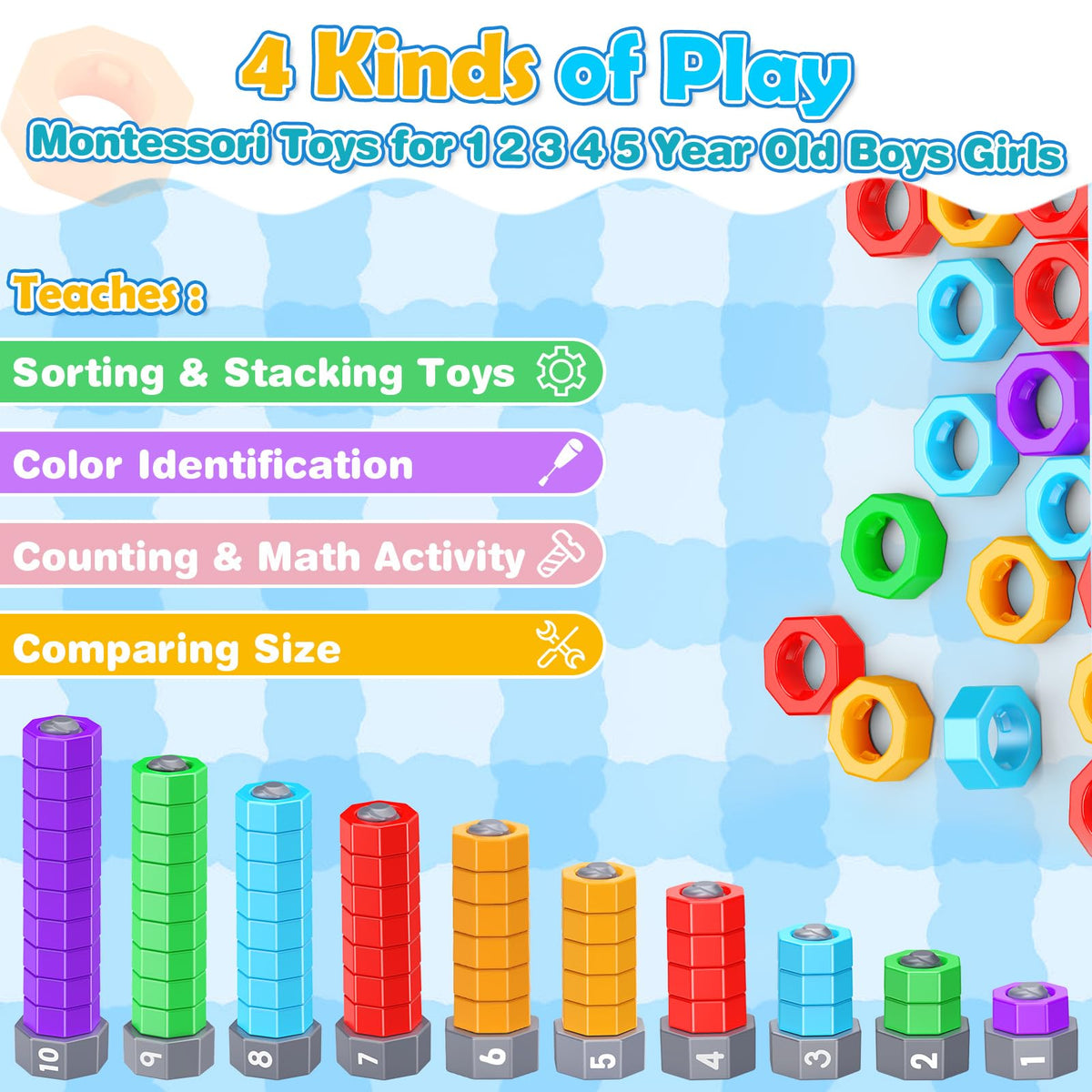 LIWIN LET'S GO! counting-to-ten visuals on a Montessori toy boost focus and cognitive play.