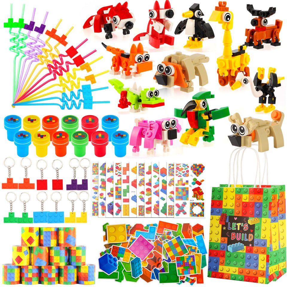 LiYiQ 134 Pcs building blocks with straws for engaging party favors.