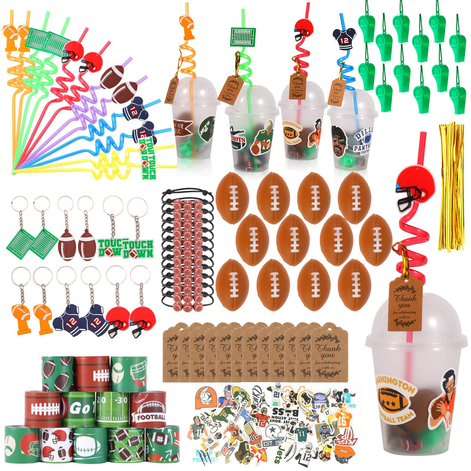 LiYiQ football cups with dome lids for DIY party favors.