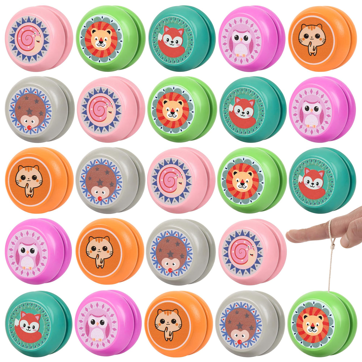 LiYiQ 24-pack animal yoyos for party favors, vibrant colors to excite kids.