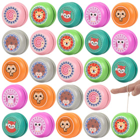 LiYiQ 24-pack animal yoyos for party favors, vibrant colors to excite kids.