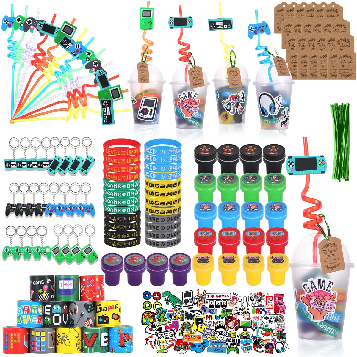 LiYiQ 292 pcs cups with lids for sturdy, spill-resistant gamer party drinks.