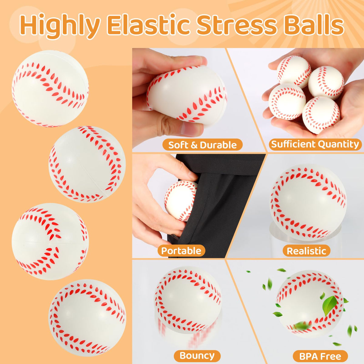 LiYiQ foam baseball stress ball shows off a large 2.36-inch grip for easy squeezes.