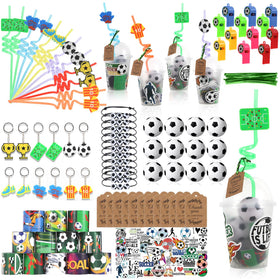 LiYiQ soccer party favors cups with dome lids, ideal for neat gift packaging.