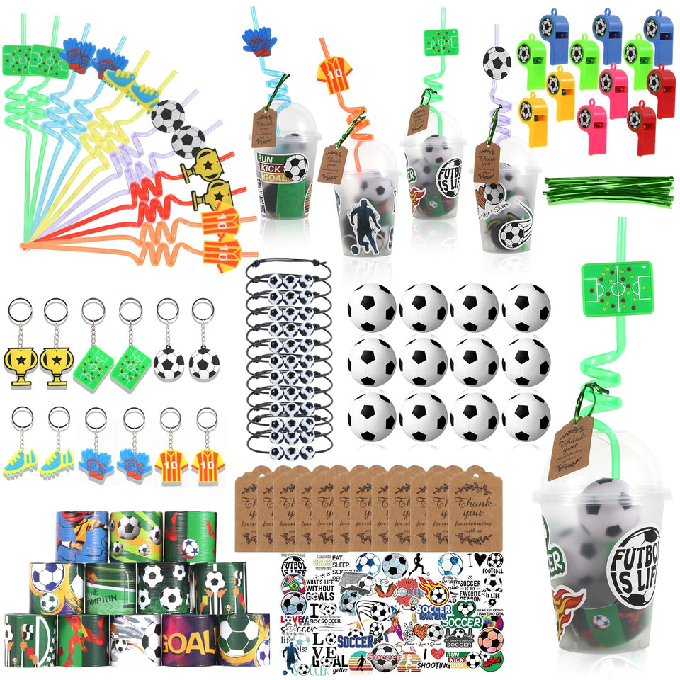 LiYiQ soccer party favors cups with dome lids, ideal for neat gift packaging.