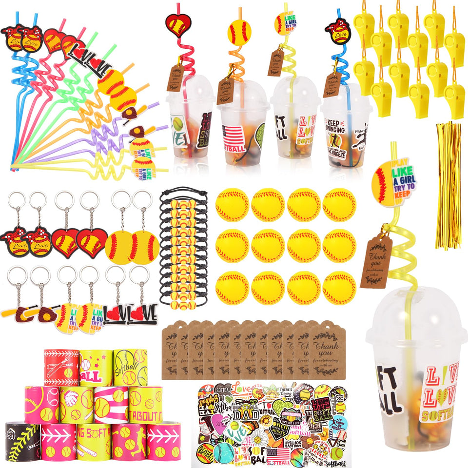 LiYiQ softball party favors cups with dome lids, durable and reusable for events.