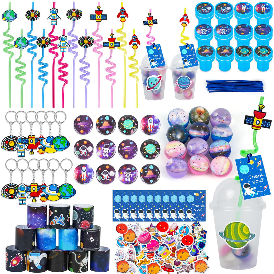 LiYiQ space cups for party favors, easy to assemble DIY goody bags.